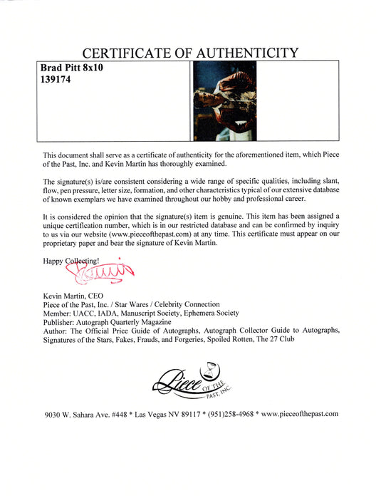 Certificate of authenticity – Brad Pitt – Brad Pitt signed photograph