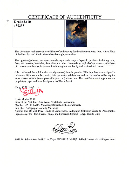 Certificate of authenticity – Drake – Drake signed photograph
