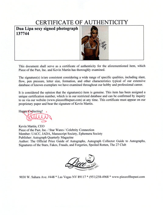 Certificate of authenticity – Dua Lipa – Dua Lipa sexy signed photograph