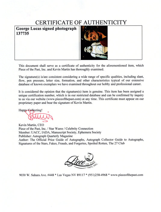 Certificate of authenticity – George Lucas – George Lucas signed photograph
