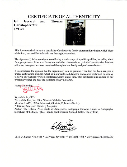 Certificate of authenticity – Gil Gerard & Thomas Christopher – Gil Gerard and Thomas Christopher signed photograph
