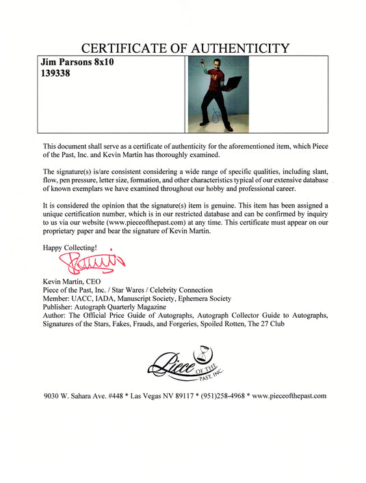 Certificate of authenticity – Jim Parsons – Jim Parsons signed photograph