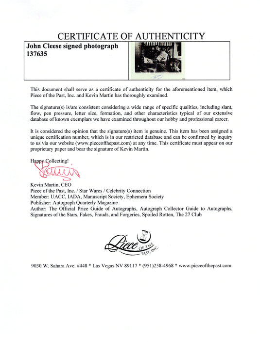 Certificate of authenticity – John Cleese – John Cleese signed photograph