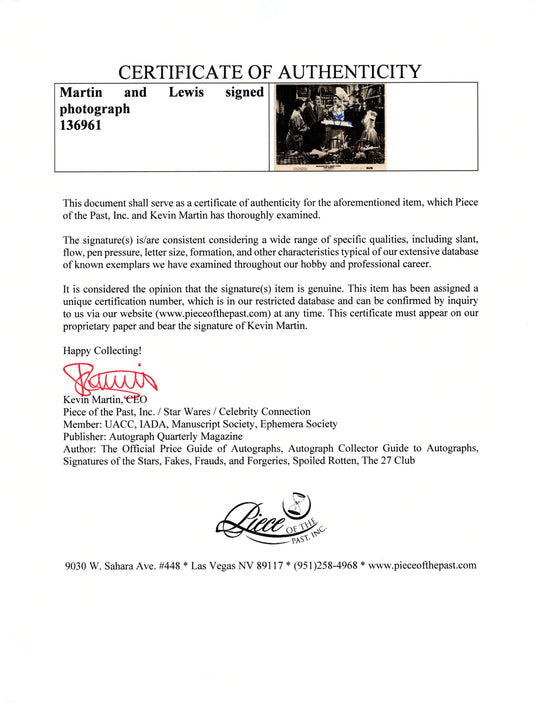 Certificate of authenticity – Dean Martin and Jerry Lewis – The Caddy