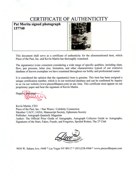 Certificate of authenticity – Pat Morita – Pat Morita signed photograph