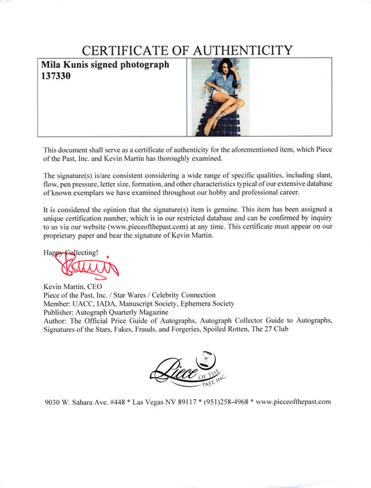 Certificate of authenticity – Mila Kunis – Mila Kunis signed photograph