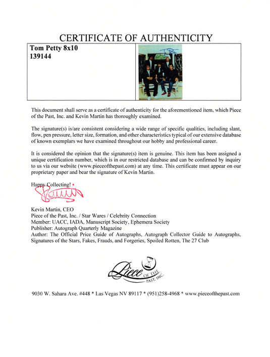 Certificate of authenticity – Tom Petty – Tom Petty signed photograph